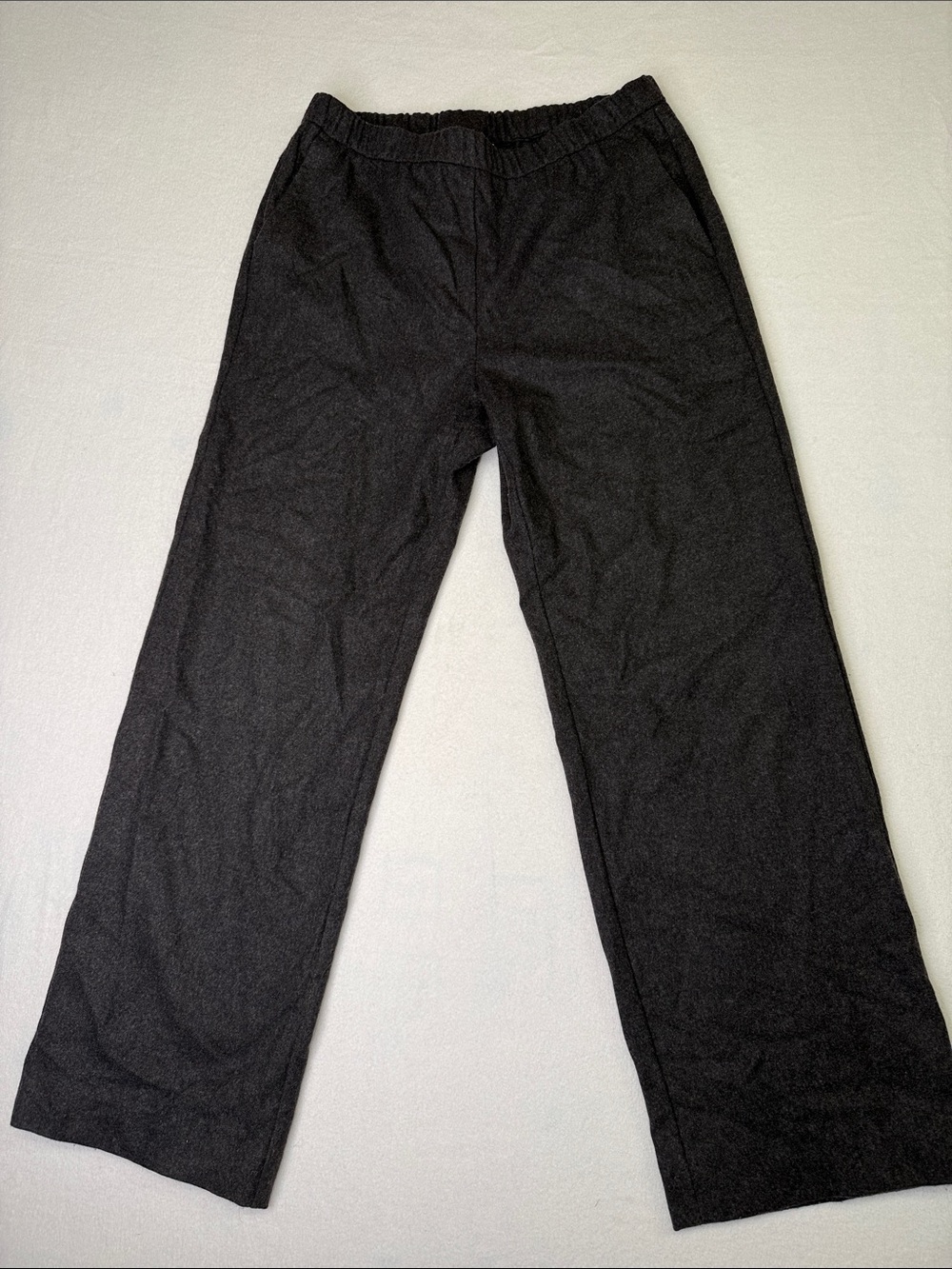 Eileen Fisher Charcoal Wool Elastic-Waist Straight-Leg Pants